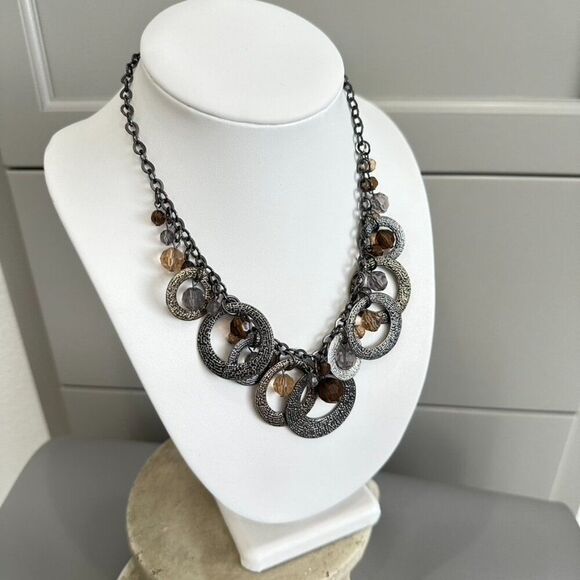 Premier Designs Necklace Gunmetal Antiqu Look Two Tone Beaded Collar Cluster - Picture 3 of 4